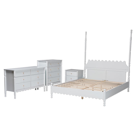 Baxton Studio - Hoffman King Bedroom Set in White - Enitan-4PC Bedroom Set-White-King-1NS view 2