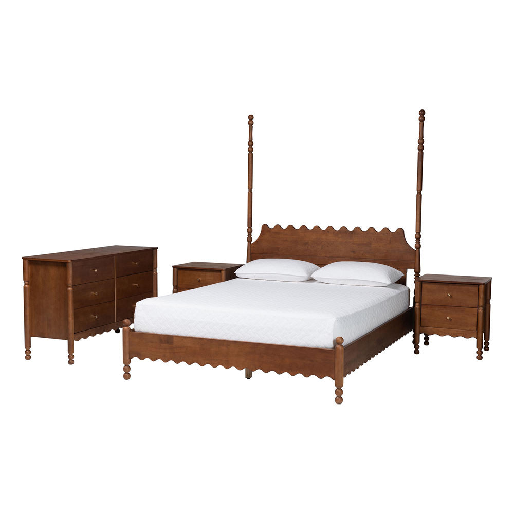 Baxton Studio - Hoffman Queen Bedroom Set in Walnut Brown - Enitan-4PC Bedroom Set-Walnut-Queen-2NS view 1