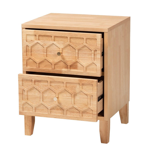 Baxton Studio - Hosea Nightstand in Natural - SW8000-61NS2D-2DW-Natural-Nightstand view 2