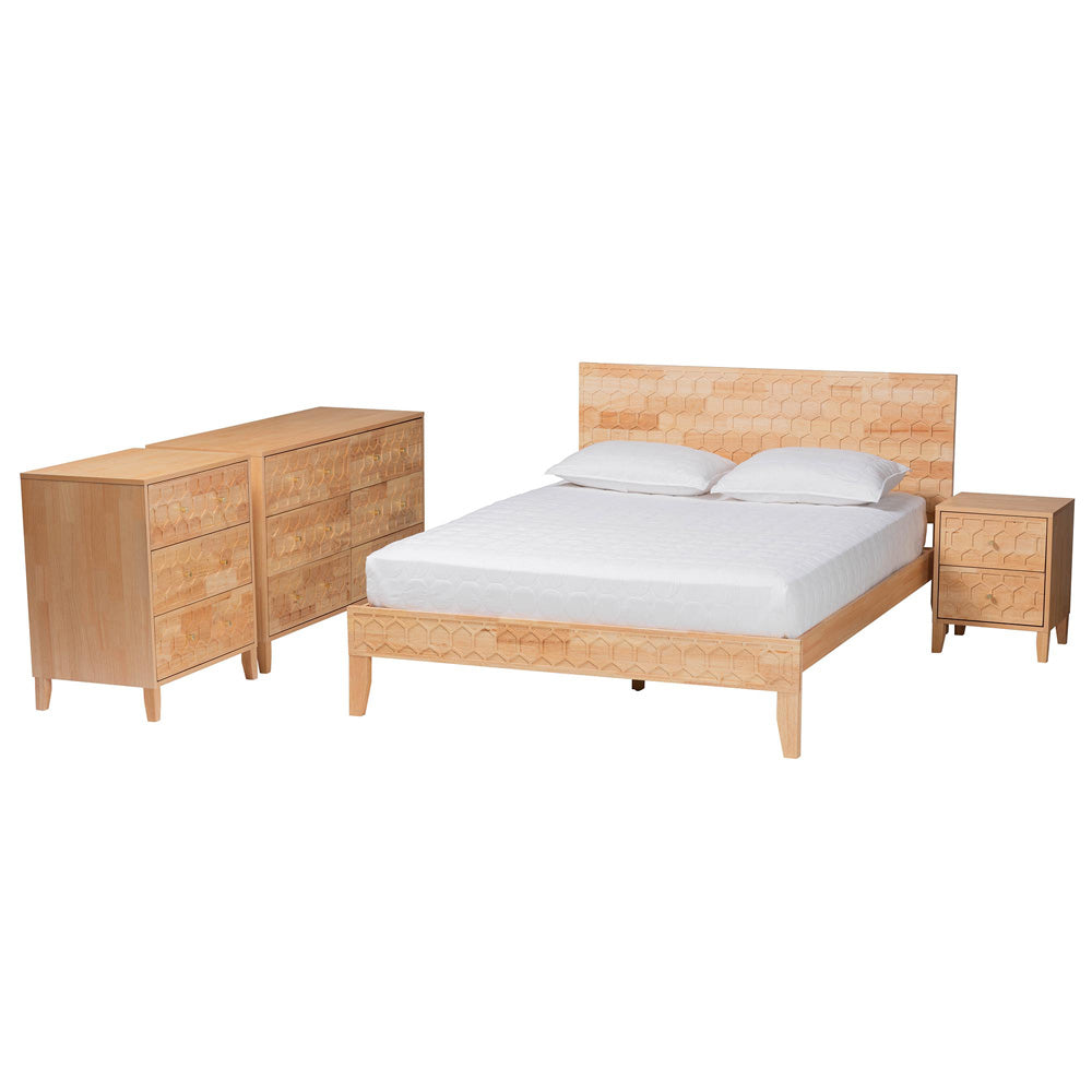 Baxton Studio - Hosea Queen Bedroom Set in Natural - SW8588-Natural-4PC Queen Bedroom Set view 1