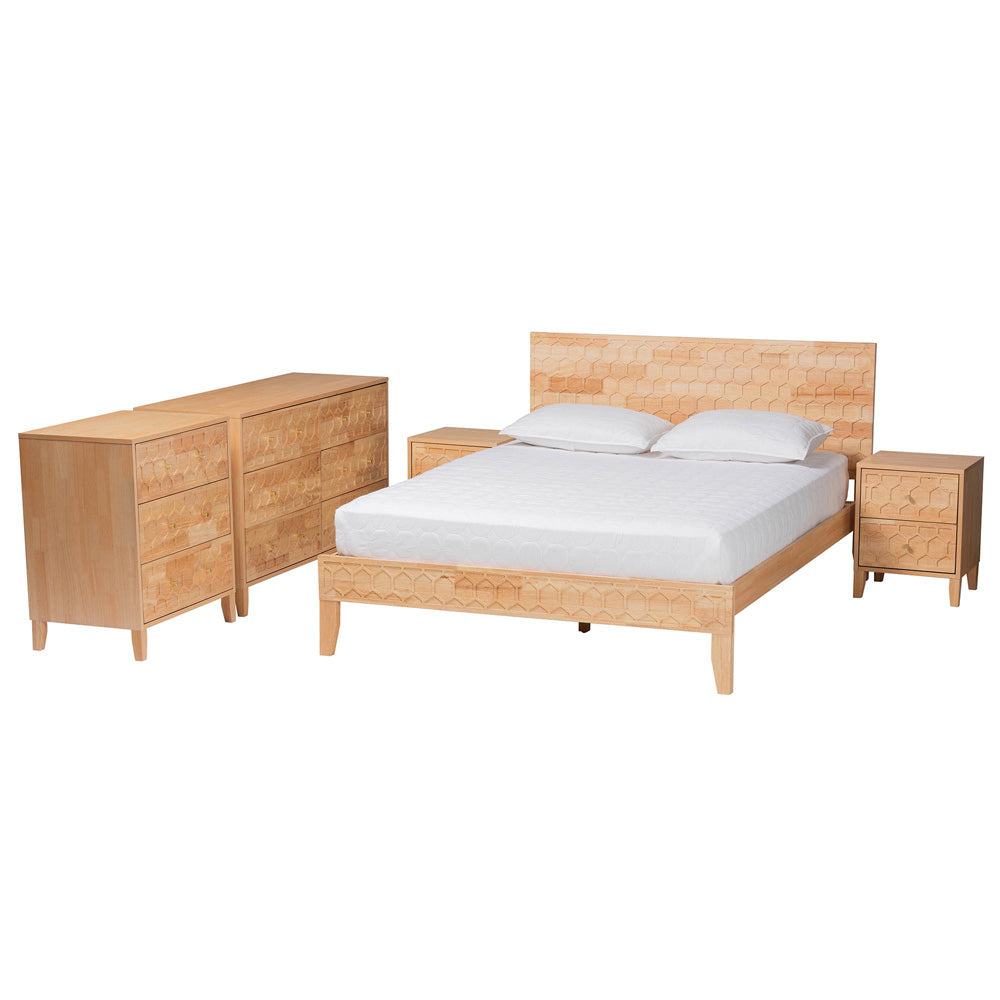 Baxton Studio - Hosea Queen Bedroom Set in Natural - SW8588-Natural-5PC Queen Bedroom Set view 1