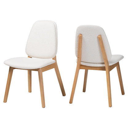 Baxton Studio - Hudson Set of 2 Dining Chairs in White/Natural Brown - Hudson-White Boucle/Natural-DC view 1