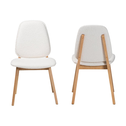 Baxton Studio - Hudson Set of 2 Dining Chairs in White/Natural Brown - Hudson-White Boucle/Natural-DC view 2