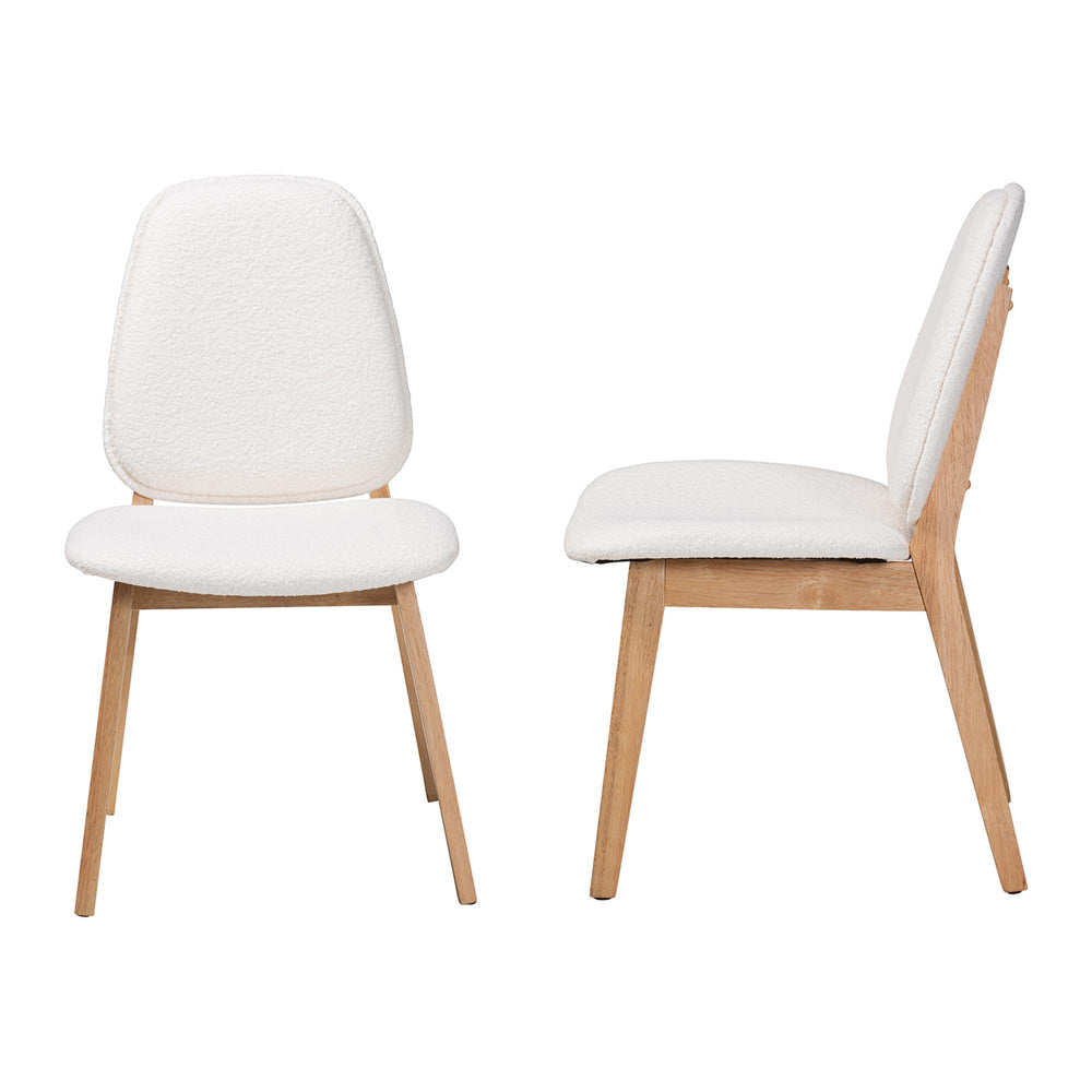 Baxton Studio - Hudson Set of 2 Dining Chairs in White/Natural Brown - Hudson-White Boucle/Natural-DC view 3