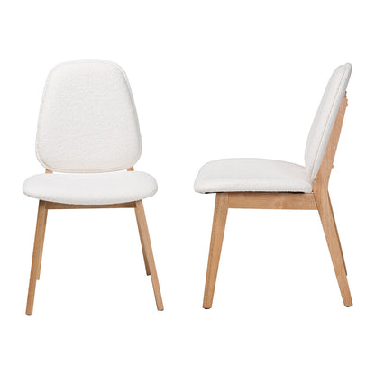 Baxton Studio - Hudson Set of 2 Dining Chairs in White/Natural Brown - Hudson-White Boucle/Natural-DC view 3