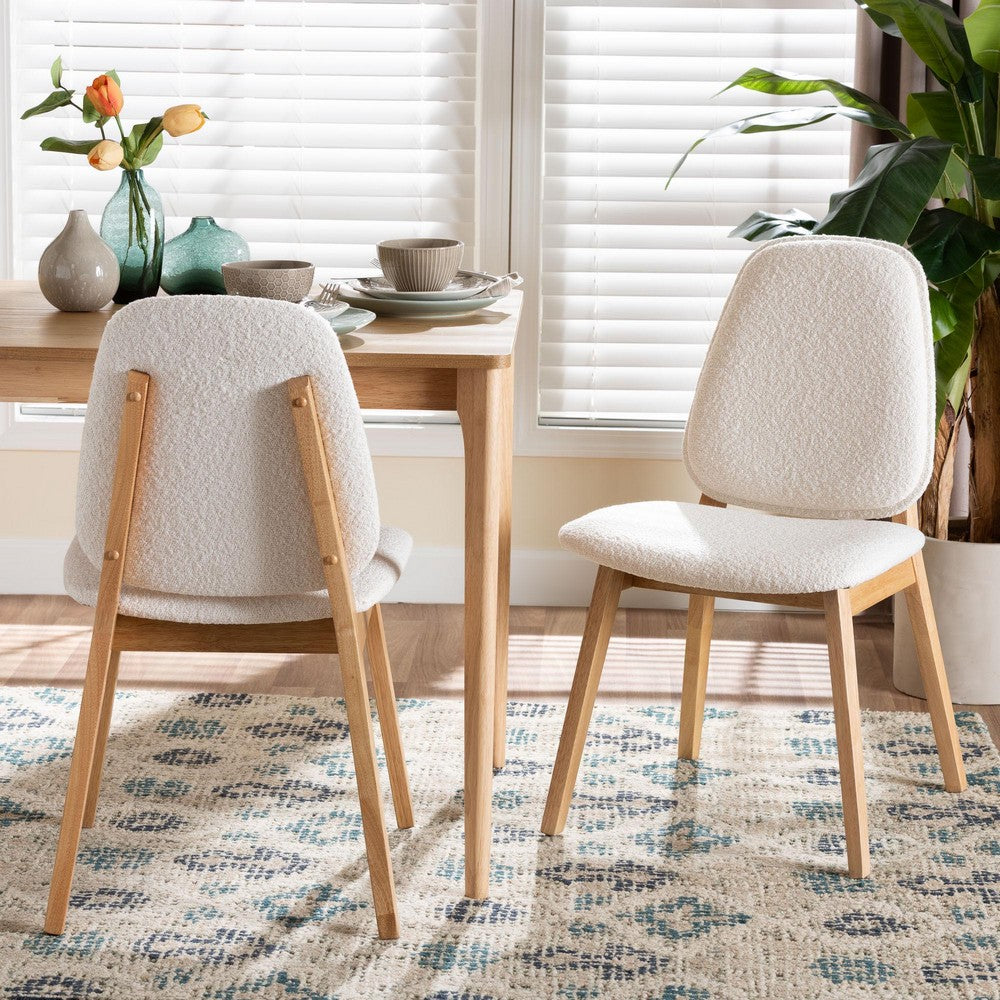Baxton Studio - Hudson Set of 2 Dining Chairs in White/Natural Brown - Hudson-White Boucle/Natural-DC view 7