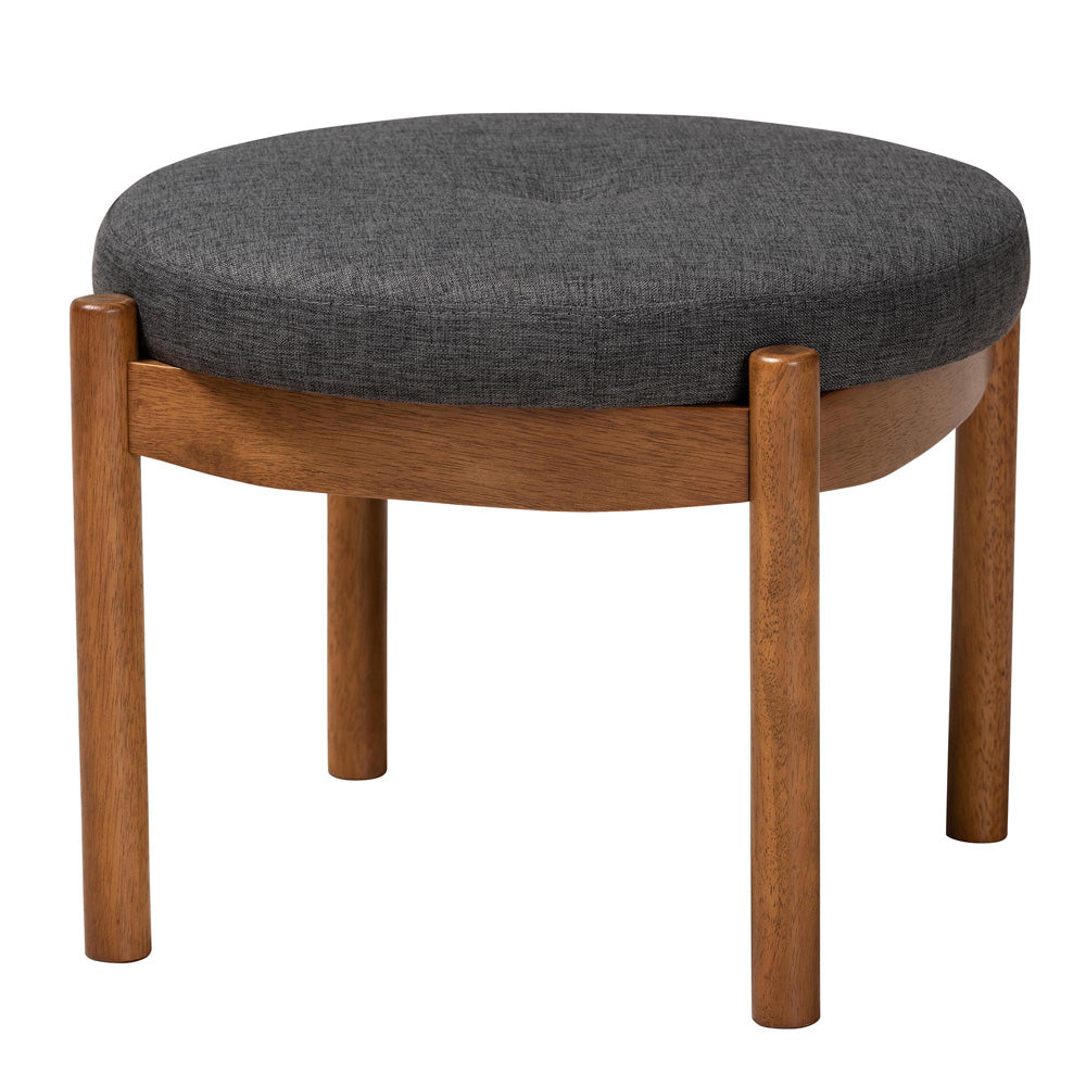 Baxton Studio - Iliana Footstool in Dark Grey/Walnut Brown - BBT5454-Dark Grey/Walnut-Stool view 1