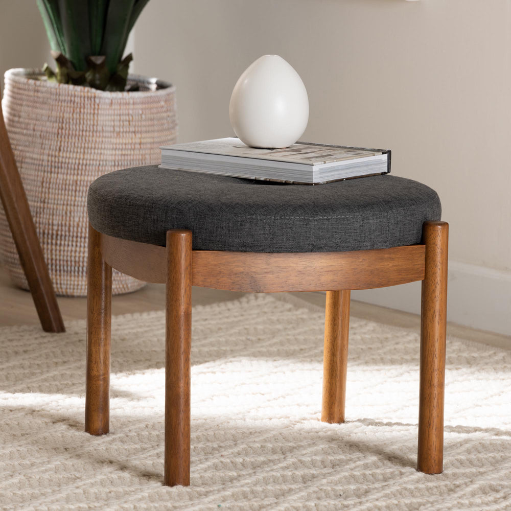 Baxton Studio - Iliana Footstool in Dark Grey/Walnut Brown - BBT5454-Dark Grey/Walnut-Stool view 6