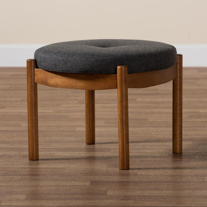 Baxton Studio - Iliana Footstool in Dark Grey/Walnut Brown - BBT5454-Dark Grey/Walnut-Stool view 7
