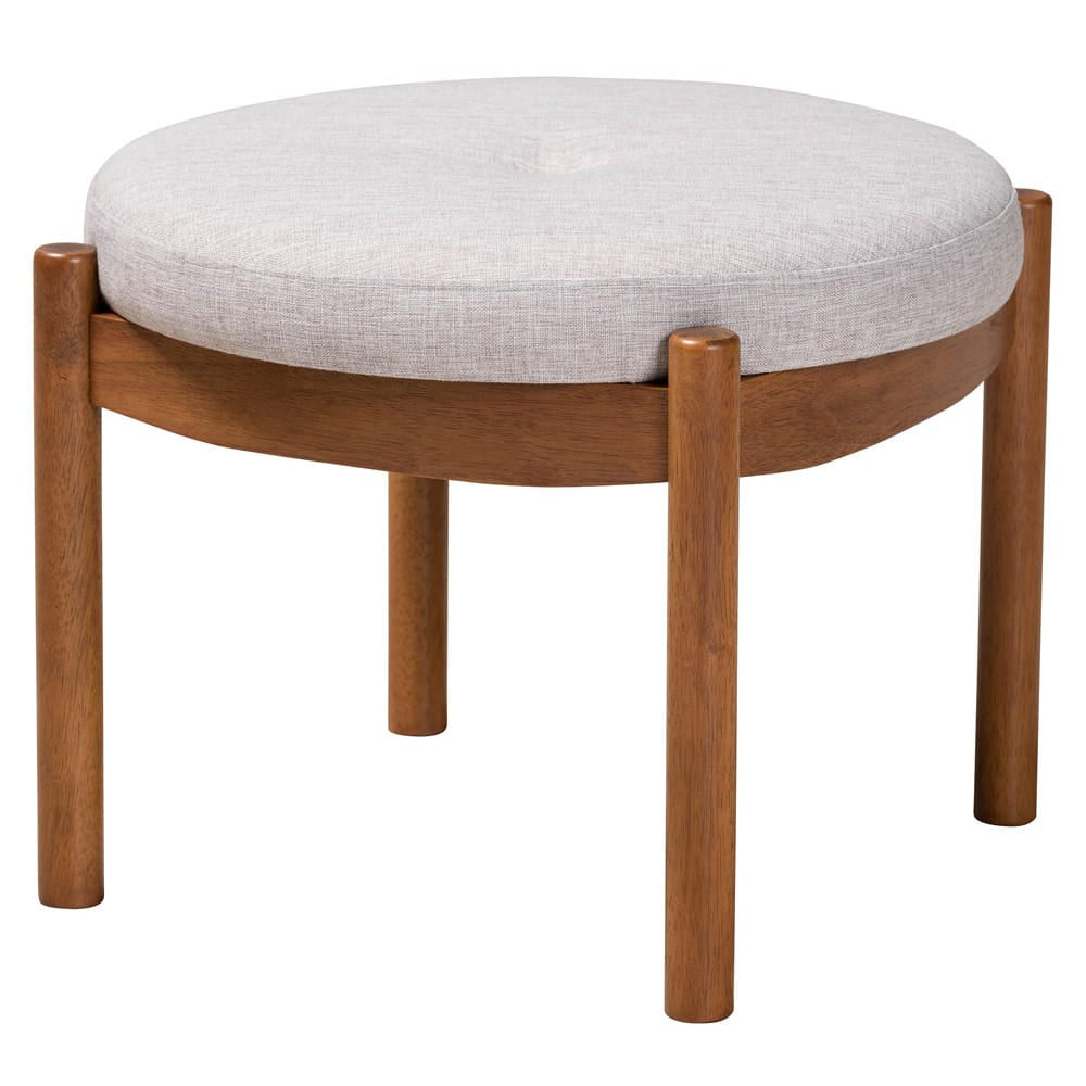 Baxton Studio - Iliana Footstool in Greyish Beige/Walnut Brown - BBT5454-Greyish Beige/Walnut-Stool view 1