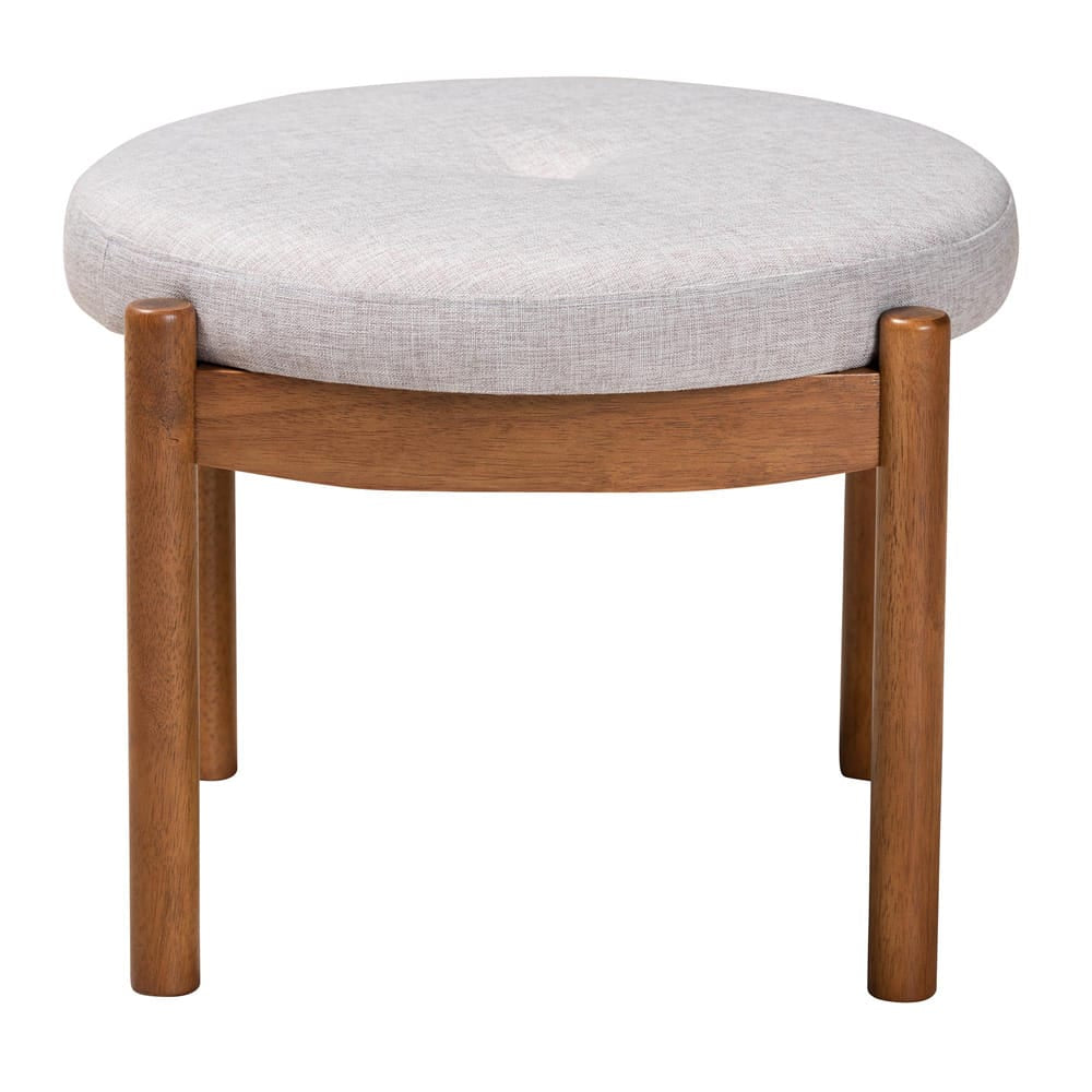 Baxton Studio - Iliana Footstool in Greyish Beige/Walnut Brown - BBT5454-Greyish Beige/Walnut-Stool view 2