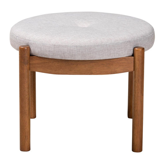 Baxton Studio - Iliana Footstool in Greyish Beige/Walnut Brown - BBT5454-Greyish Beige/Walnut-Stool view 2