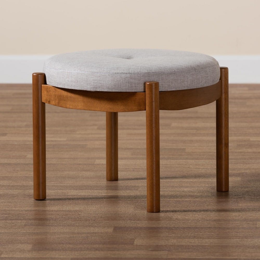Baxton Studio - Iliana Footstool in Greyish Beige/Walnut Brown - BBT5454-Greyish Beige/Walnut-Stool view 7