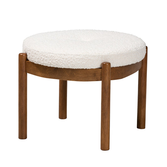 Baxton Studio - Iliana Footstool in White/Walnut Brown - BBT5454-Maya-Cream/Walnut-Stool view 1