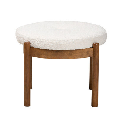Baxton Studio - Iliana Footstool in White/Walnut Brown - BBT5454-Maya-Cream/Walnut-Stool view 2