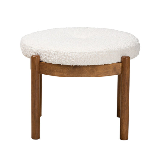 Baxton Studio - Iliana Footstool in White/Walnut Brown - BBT5454-Maya-Cream/Walnut-Stool view 2