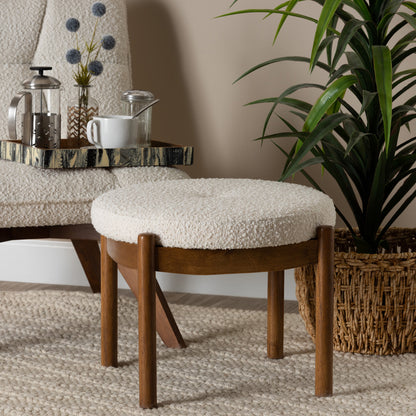 Baxton Studio - Iliana Footstool in White/Walnut Brown - BBT5454-Maya-Cream/Walnut-Stool view 5