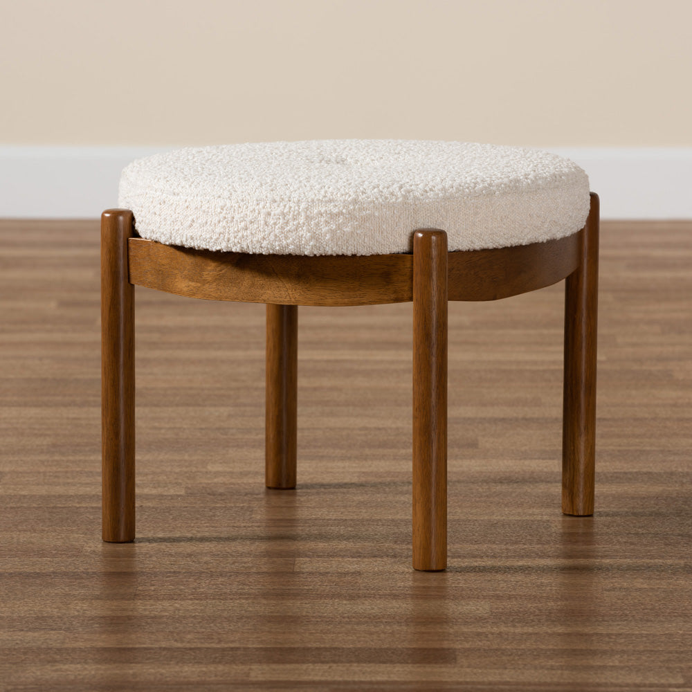 Baxton Studio - Iliana Footstool in White/Walnut Brown - BBT5454-Maya-Cream/Walnut-Stool view 6