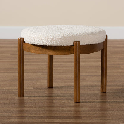 Baxton Studio - Iliana Footstool in White/Walnut Brown - BBT5454-Maya-Cream/Walnut-Stool view 6