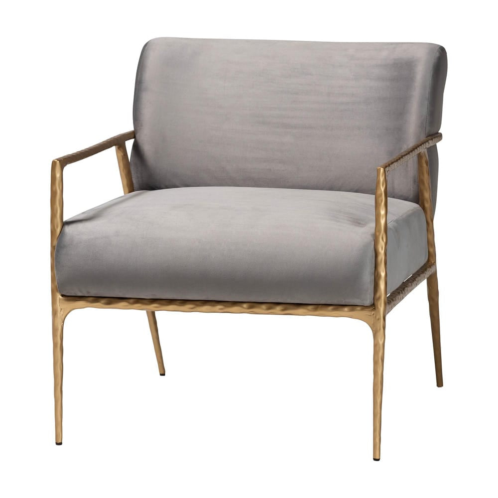 Baxton Studio - Ilmari Arm Chair in Grey/Gold - FUR6887-Upholstered/Metal Frame-CC view 1