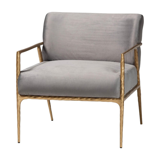 Baxton Studio - Ilmari Arm Chair in Grey/Gold - FUR6887-Upholstered/Metal Frame-CC view 1
