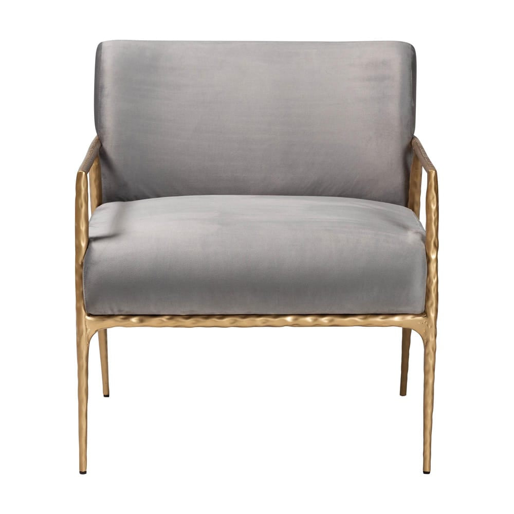 Baxton Studio - Ilmari Arm Chair in Grey/Gold - FUR6887-Upholstered/Metal Frame-CC view 2