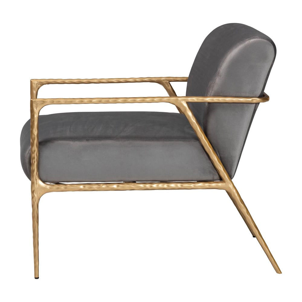 Baxton Studio - Ilmari Arm Chair in Grey/Gold - FUR6887-Upholstered/Metal Frame-CC view 3