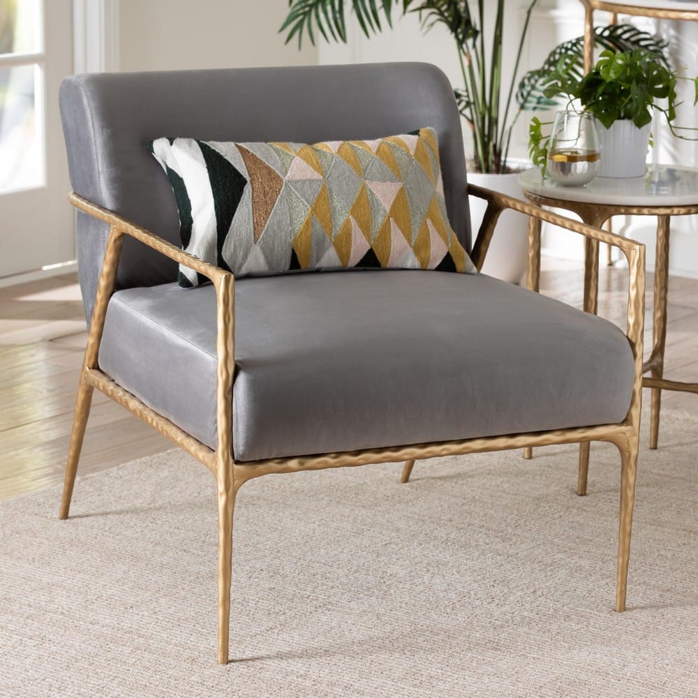 Baxton Studio - Ilmari Arm Chair in Grey/Gold - FUR6887-Upholstered/Metal Frame-CC view 8