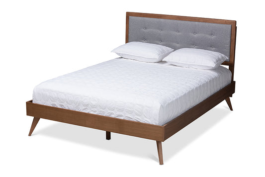 Baxton Studio - Ines Full Size Bed in Gray/Walnut - Ines-Light Grey/Ash Walnut-Full view 1