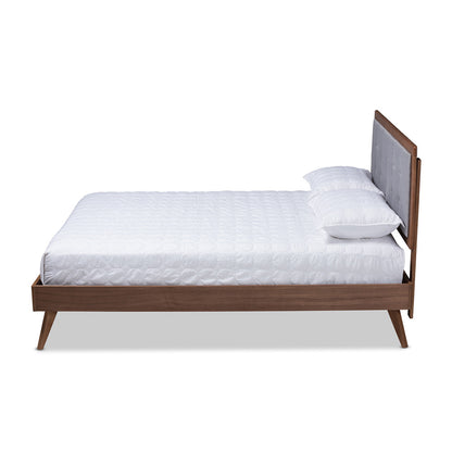 Baxton Studio - Ines Full Size Bed in Gray/Walnut - Ines-Light Grey/Ash Walnut-Full view 2
