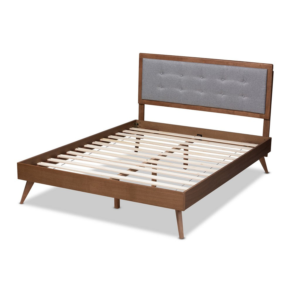 Baxton Studio - Ines Full Size Bed in Gray/Walnut - Ines-Light Grey/Ash Walnut-Full view 3
