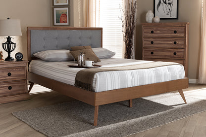 Baxton Studio - Ines King Size Bed in Gray/Walnut - Ines-Light Grey/Ash Walnut-King view 7