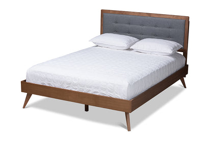 Baxton Studio - Ines Queen Size Bed in Dark Gray/Walnut - Ines-Dark Grey/Ash Walnut-Queen view 1