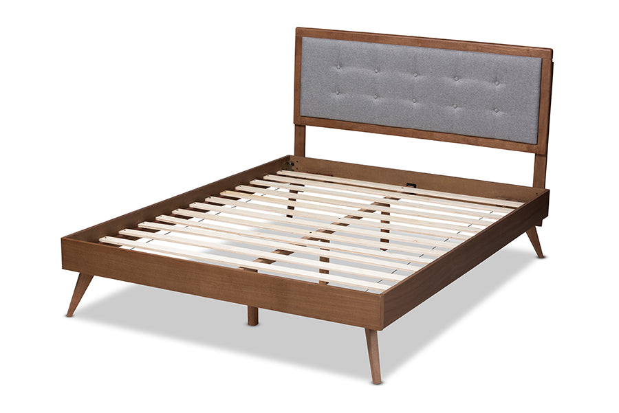 Baxton Studio - Ines Queen Size Bed in Gray/Walnut - Ines-Light Grey/Ash Walnut-Queen view 3