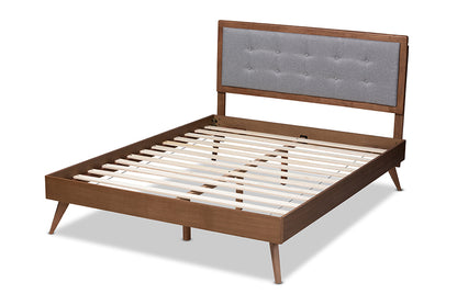 Baxton Studio - Ines Queen Size Bed in Gray/Walnut - Ines-Light Grey/Ash Walnut-Queen view 3