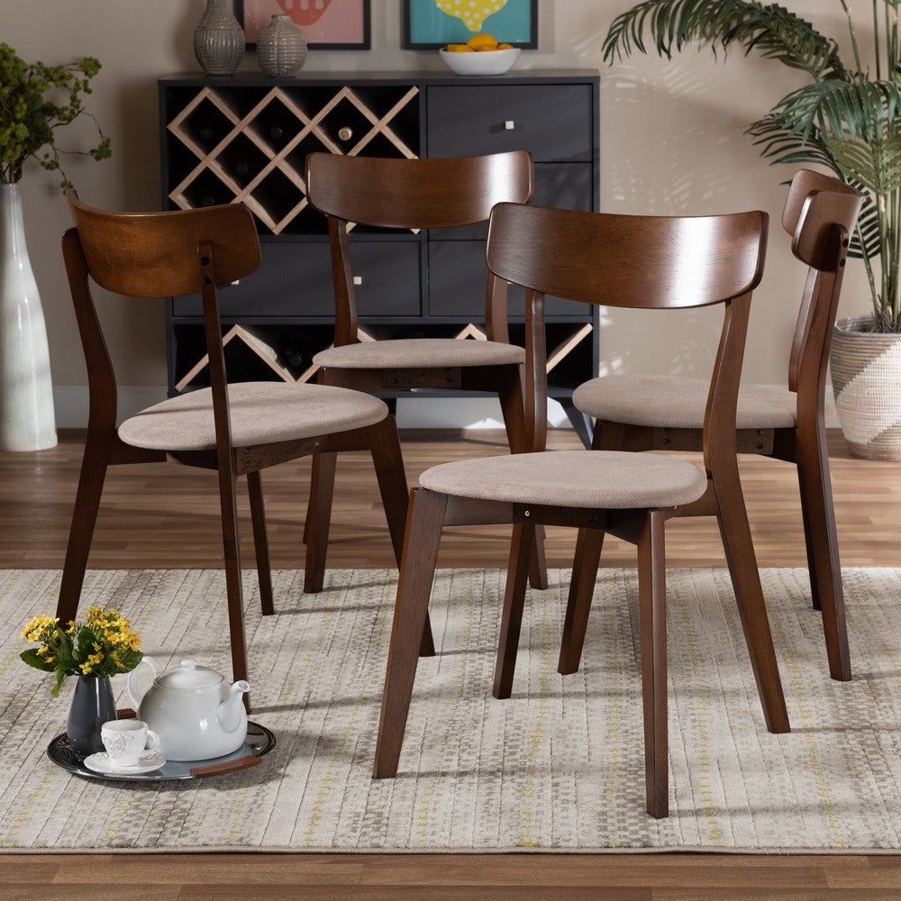 Baxton Studio - Iora Set of 4 Dining Chairs in Light Beige/Walnut - Iora-Latte/Walnut-DC view 4