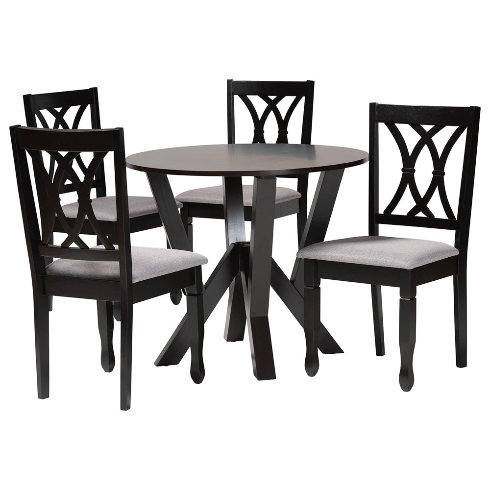 Baxton Studio - Irene Dining Set in Grey/Dark Brown - Maddie-Grey/Dark Brown-5PC Dining Set view 1