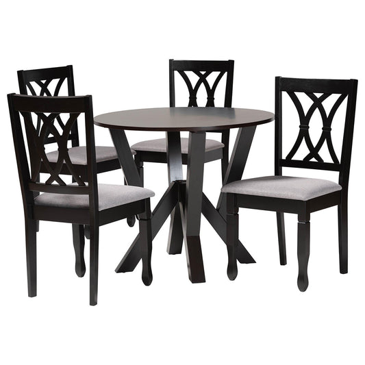 Baxton Studio - Irene Dining Set in Grey/Dark Brown - Maddie-Grey/Dark Brown-5PC Dining Set view 1