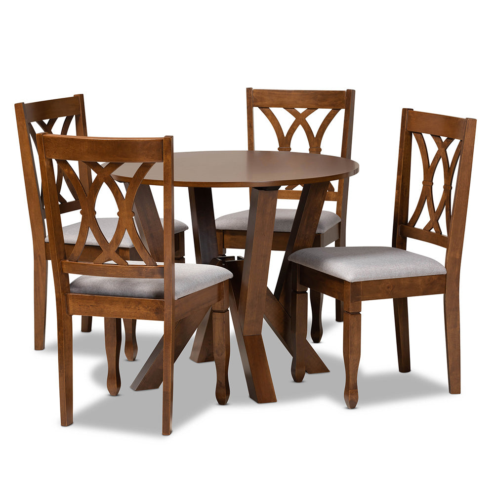 Baxton Studio - Irene Dining Set in Grey/Walnut - Irene-Grey/Walnut-5PC Dining Set view 1