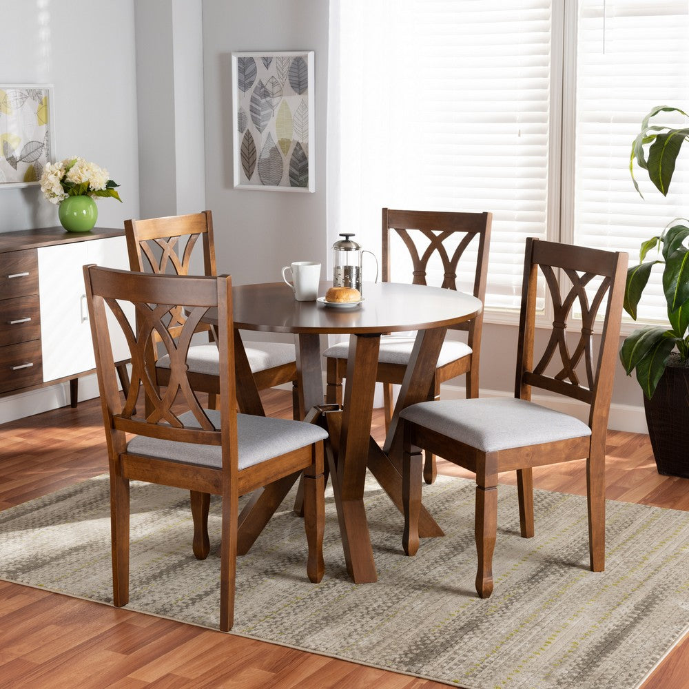 Baxton Studio - Irene Dining Set in Grey/Walnut - Irene-Grey/Walnut-5PC Dining Set view 7