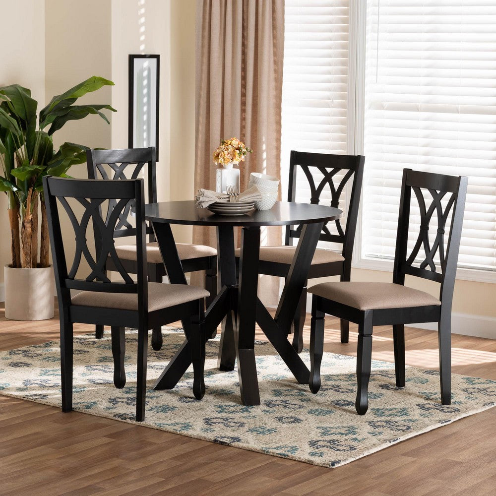 Baxton Studio - Irene Dining Set in Sand/Dark Brown - Maddie-Sand/Dark Brown-5PC Dining Set view 8