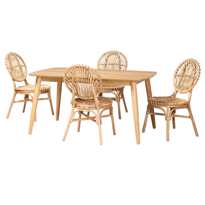 Baxton Studio - Iris Dining Set in Natural Brown - KYG016C-Natural-5PC Dining Set view 1