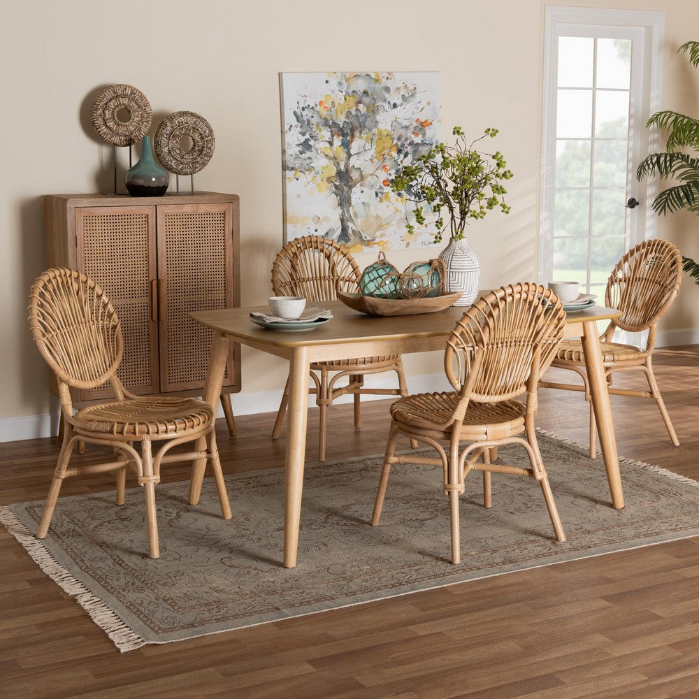 Baxton Studio - Iris Dining Set in Natural Brown - KYG016C-Natural-5PC Dining Set view 8
