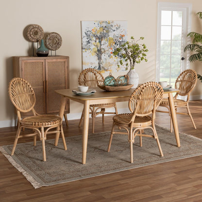 Baxton Studio - Iris Dining Set in Natural Brown - KYG016C-Natural-5PC Dining Set view 8