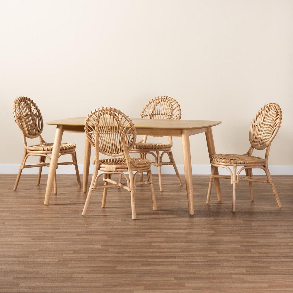 Baxton Studio - Iris Dining Set in Natural Brown - KYG016C-Natural-5PC Dining Set view 9