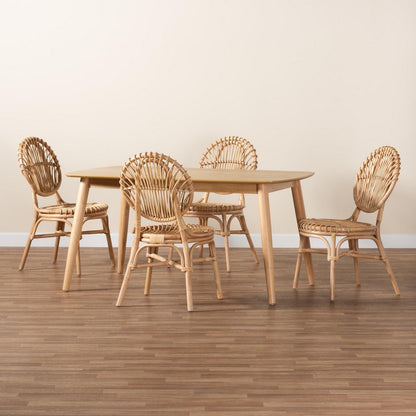 Baxton Studio - Iris Dining Set in Natural Brown - KYG016C-Natural-5PC Dining Set view 9