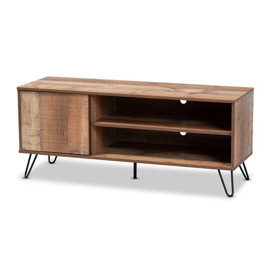 Baxton Studio - Iver TV Stand in Rustic Oak/Black - TV8005-Vintage Oak-TV view 1