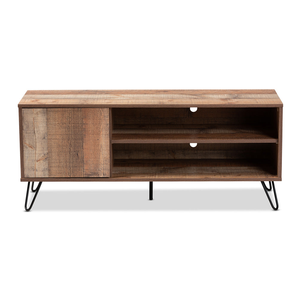 Baxton Studio - Iver TV Stand in Rustic Oak/Black - TV8005-Vintage Oak-TV view 3