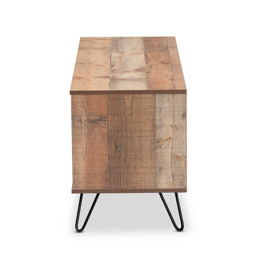 Baxton Studio - Iver TV Stand in Rustic Oak/Black - TV8005-Vintage Oak-TV view 4
