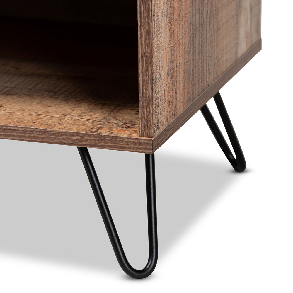 Baxton Studio - Iver TV Stand in Rustic Oak/Black - TV8005-Vintage Oak-TV view 5